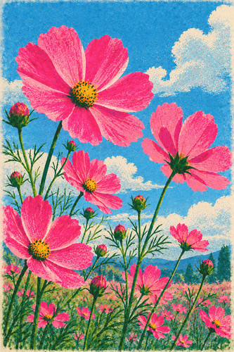 Cosmos flower risograph - 45.,