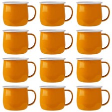 12x Coloured Enamel Belly Mugs Metal Camping Tea Coffee Cups Set 375ml Yellow