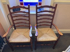 Ladder-back oak chairs, rush