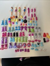 Mattel Polly Pocket 7 X Dolls And Large Bundle Of Magnetic Clothing Accessories
