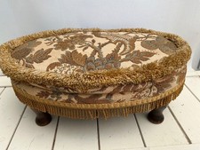 Retro Vintage Sherborne Foot Stool Pouffe Fringed  Floral Oval - Home Decor