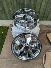 BRAND NEW PAIR OF FLAT 4 PORSCHE 15 X 4.5 FUCHS CHROME ALLOY WHEELS 5x130 PCD