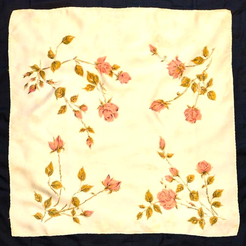 Vintage silk scarf pink rose - -,
