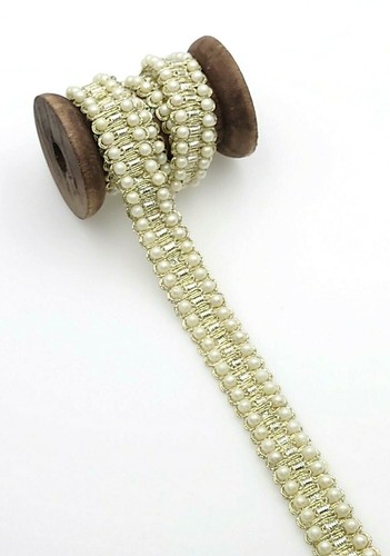 Cream beaded trim lace light - beaded,