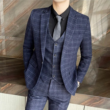 Mens 3 Piece Tweed Suit Navy