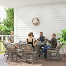 6 Seater Rattan Dining Set, Garden Furniture Set with Seat Back Cushions, Grey