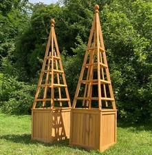 2 x Wooden Garden Planter Square Climbing Plant Support Obelisk Flowerpot Box