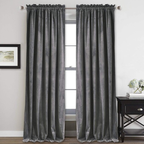 Grey velvet curtains x - 52"w,