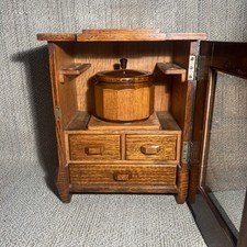 Vintage Antique Smokers Cabinet Oak Bakelite Handles Good Condition