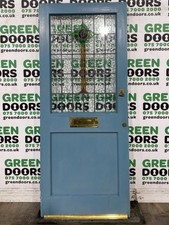 1930s FRONT DOOR STAINED GLASS EXTERNAL EXTERIOR VINTAGE ANTIQUE RECLAIMED WOOD