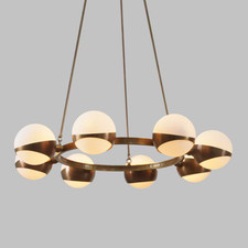 Large Round Eight Globe Light Stilnovo Style Round Brass Sputnik Chandelier