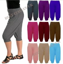WOMENS HAREM 3/4 TROUSERS ALI BABA HAREEM BAGGY PANTS CROPPED SHORTS LEGGINGS 