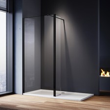 Black Frame Walk In Shower Enclosure With Flipper Wet Room Screen 8mm NANO Glass