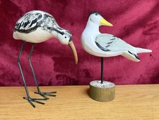 2 Wood & Metal Bird Ornaments Coastal Birds Wader & Gull Type 8in tall vintage