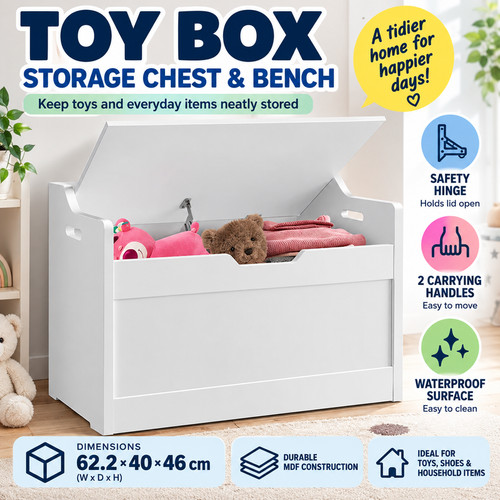 White wooden toy box - wooden, storage