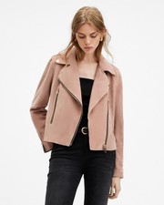 AllSaints Women's Beale Suede Biker Jacket Pink Asymmetrical Zip Size 6