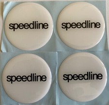 SPEEDLINE ALLOY WHEEL CENTRE CAP DOMED STICKERS X4 HUB SUB WHITE BLACK ALL SIZES