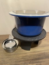 LE CREUSET Vintage Cobalt Blue Cast Iron Fondue Set Burner Stand Pot Enamel VGC