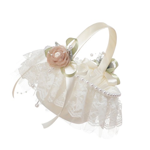 Flower girl basket - basket, pearls