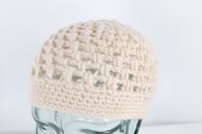 NOS Vintage 70s Streetwear Lace Crochet Knit Beanie Hat Off White Womens OS