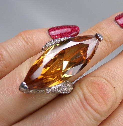Citrine navette cocktail ring - navette,