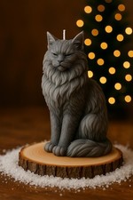 Handmade Maine Coon Cat Candle with Glitter – Decorative Soy Candle | Cat Lover