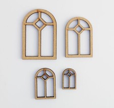 Wooden MDF Arched Window Set I Shape Embellishment Craft Therapy 20 - 200mm