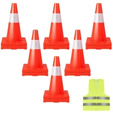 12 Pack Traffic Cones 18" Safety Road PVC Construction Cones with Safety Vest