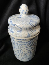 Burleigh Staffordshire Scilla Pattern Blue And White Ceramic Jar With Lid