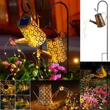 Solar Powered LED String Light Watering Can Hollow Outdoor Garden Art Lamp Decor