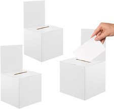 3Pcs Cardboard Ballot Boxes: Raffle, Suggestion, Donation Boxes with Slot, Remov