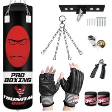 Boxing Bag 5ft Filled Heavy Kick Martial Arts MMA Fitness Punching Training Set