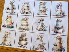9x Watercolour Wedding Cake Card Toppers Card Making Mr & Mrs Floral