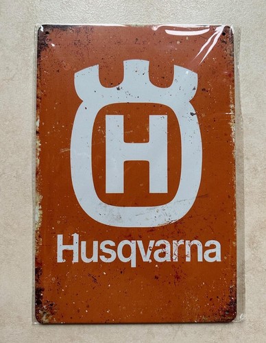 Husqvarna metal sign - man, cave