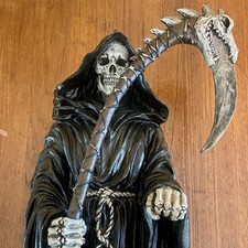 Halloween Decoration Resin Grim Reaper Scythe Statue Time Waits For No Man 23”