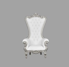 Petoria Throne Chair   -  Silver Frame with White Leather - Wedding Furniture