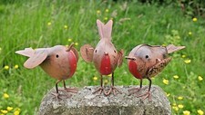 3x Rustic Robin Birds Garden