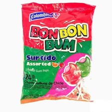 Colombina Bon Bon Bum Bubble Gum Lollipops assorted Hard Candy 24 Pack