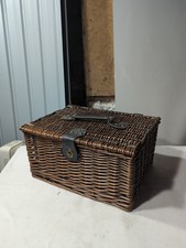 Lovely M&S Wicker Picnic Hamper Basket With Lid & Leather Handle & Brass Clasp