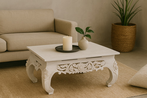 Opium carved table albesia - carved, in