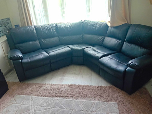 Black leather corner recliner - leather,