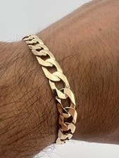 9ct Solid Gold Men’s Bracelet 8.5 Inch- 7.5mm Flat Curb - FULL UK HALLMARK & BOX