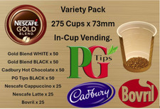 275 x Incup Variety Pack for Vending Machines 73mm Cadbury,Gold Blend,Bovril