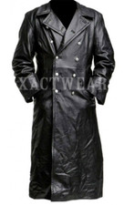 MEN'S GERMAN CLASSIC WW2 MILITARY OFFICER UNIFORM BLACK LEATHER TRENCH COAT UK🔥