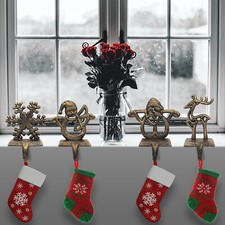 2X Christmas Stocking Hanger Clip Deer Snowman Snowflake Iron Hanging Hook Decor