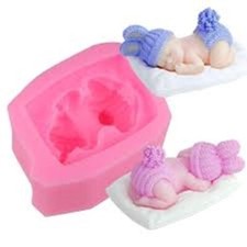 Silicone Sleeping Baby with pillow bob hat Mould Christening Cake Fondant Icing