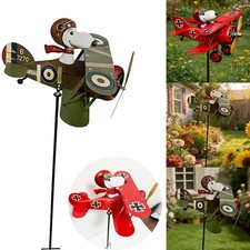 Cartoon Pilot Flying Biplane