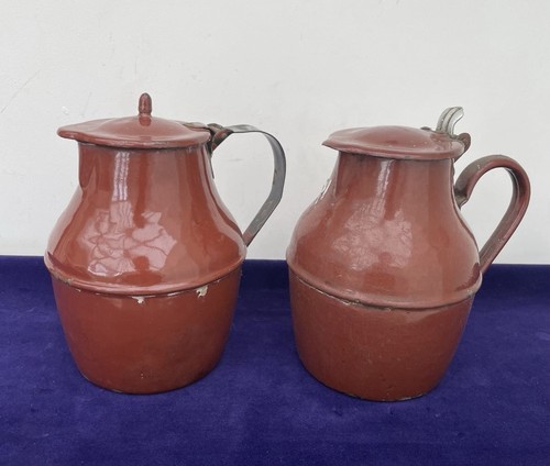 Pair vintage french enamel - french,