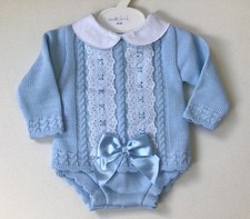 Spanish Baby Boy girls clothes knitted bow top and jam pants set blue 0-9 months
