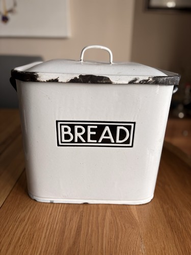 Vintage enamel bread bin white - bread,